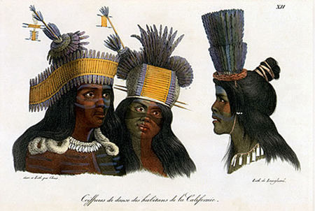 Sketch of Ohlone Indian Men in Regalia